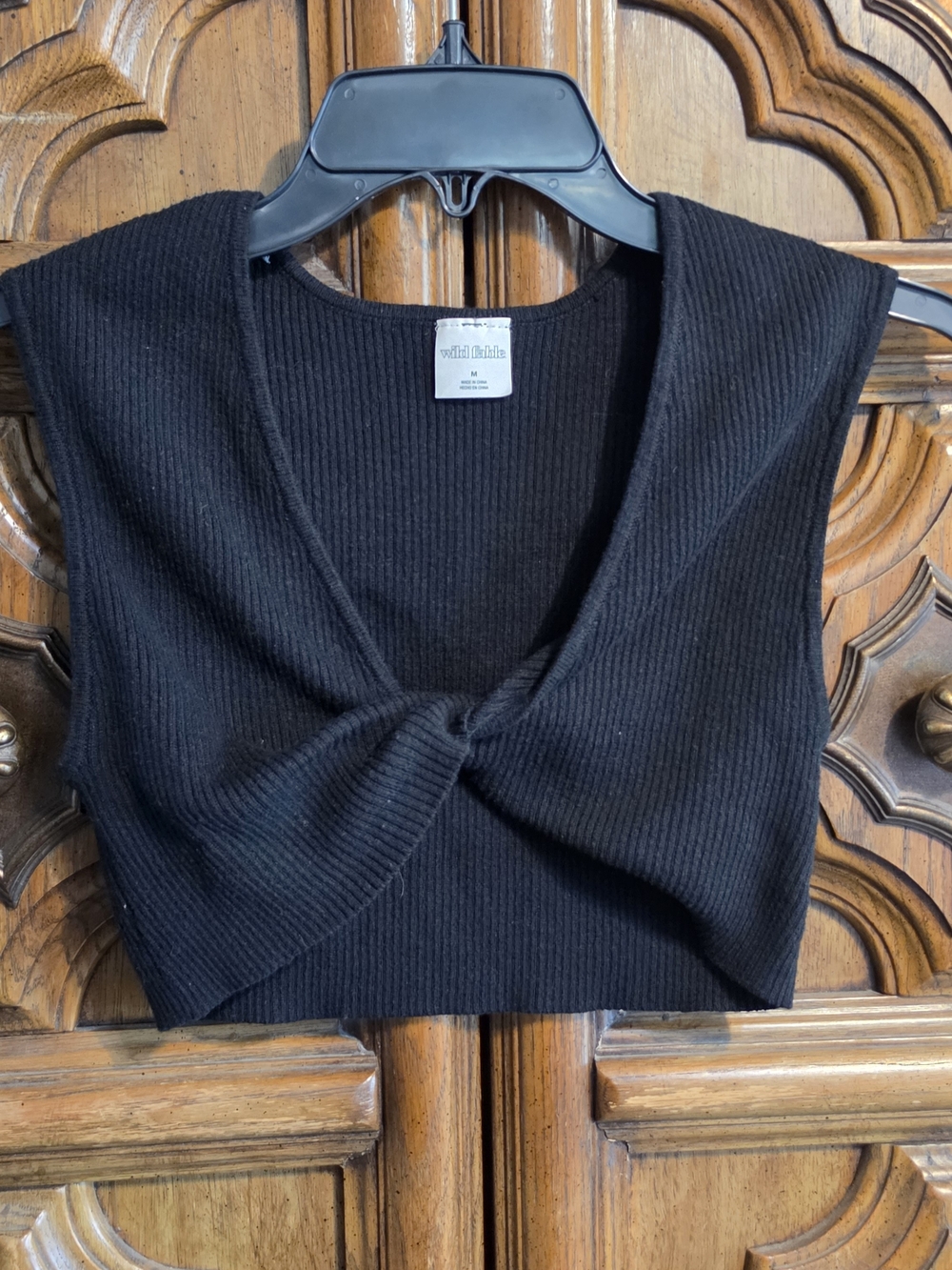 wild fable Black Ribbed Twist-Front Sleeveless Crop